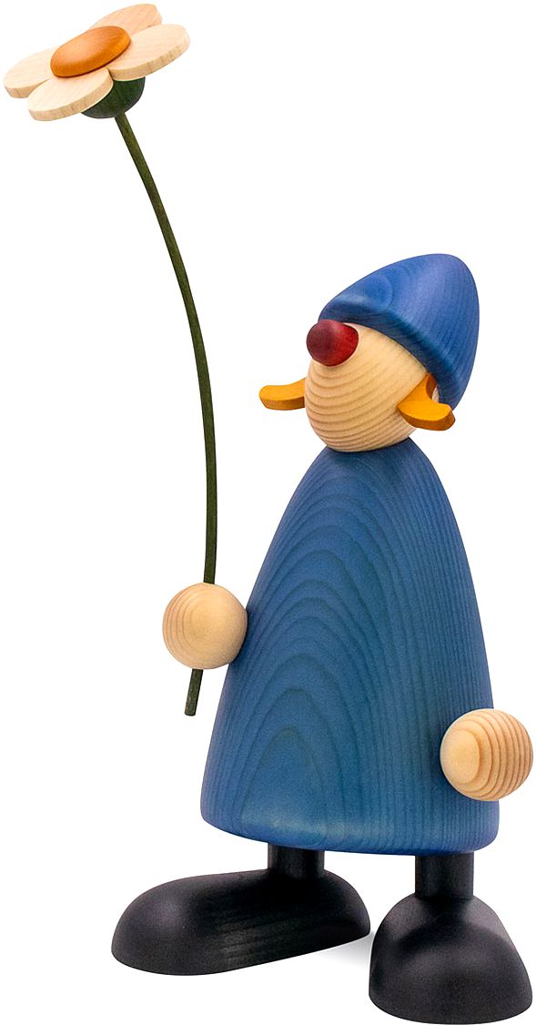 Björn Köhler Gratulantin Susi stehend mit Blume - groß, blau