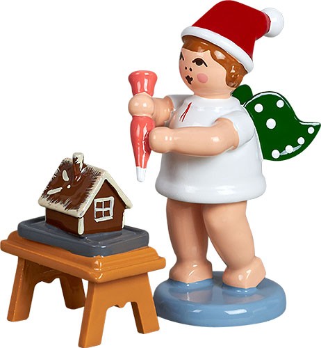 Ellmann Bäckerengel mit Tortenspritze und Pfefferkuchenhaus, mit Mütze