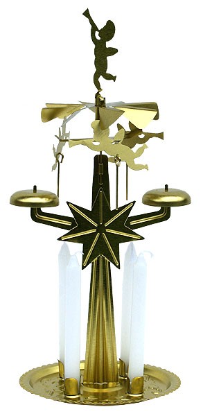 Weihnachtspyramide aus Metall - Lichter-Glocken-Spiel, goldfarben