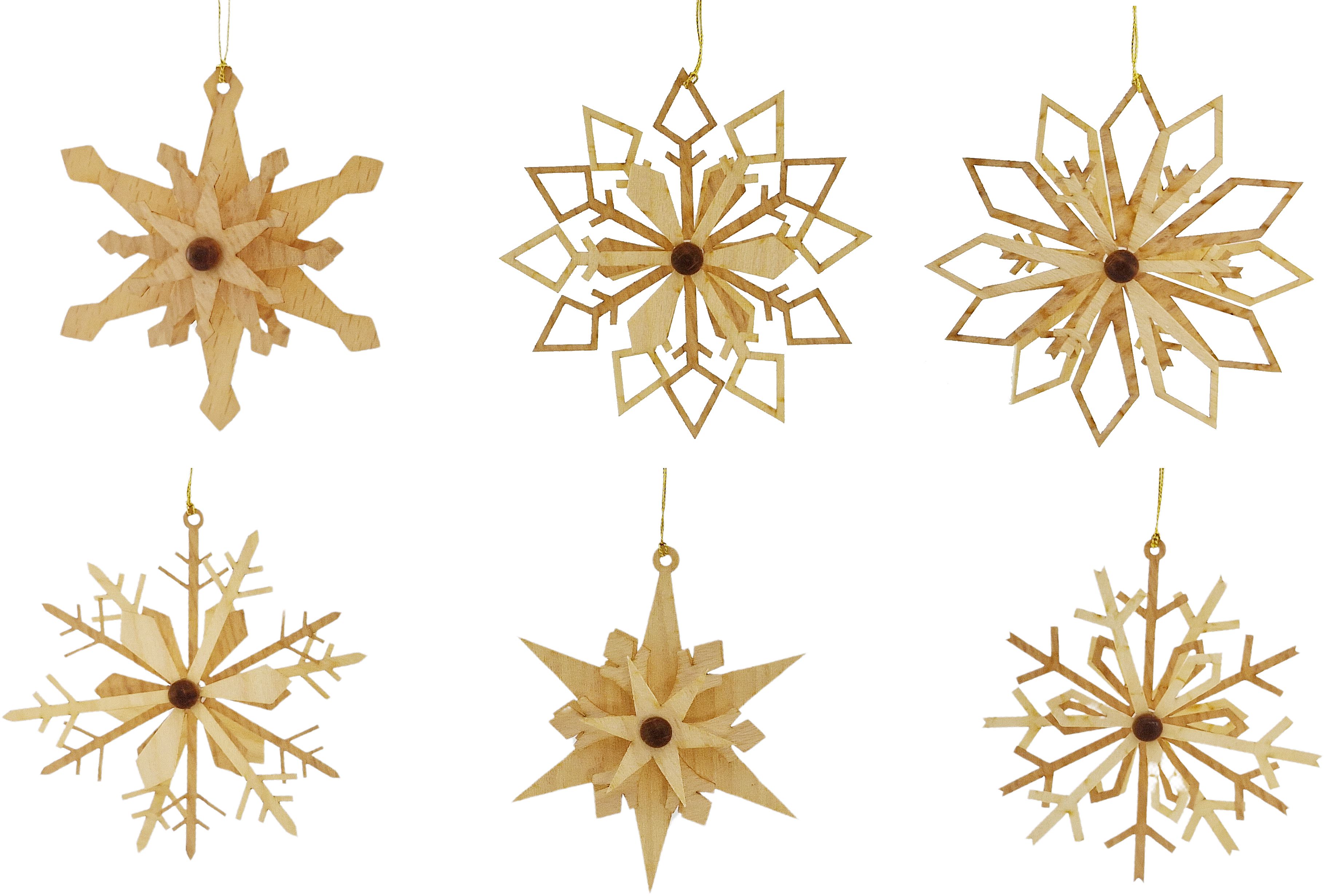 Drechslerei Kuhnert Baumschmuck Schneeflocken 3D, 6er-Set