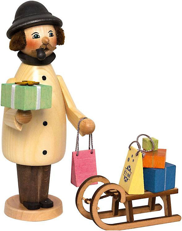 Drechslerei Kuhnert Räuchermann Weihnachtseinkäufer, 17 cm