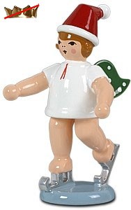 Ellmann Weihnachtsengel mit Schlittschuh - stehend, ohne Krone, farbig