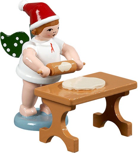 Ellmann Bäckerengel mit Teigrolle am Tisch, mit Mütze