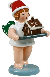 Ellmann Bäckerengel mit Pfefferkuchenhaus, mit Mütze