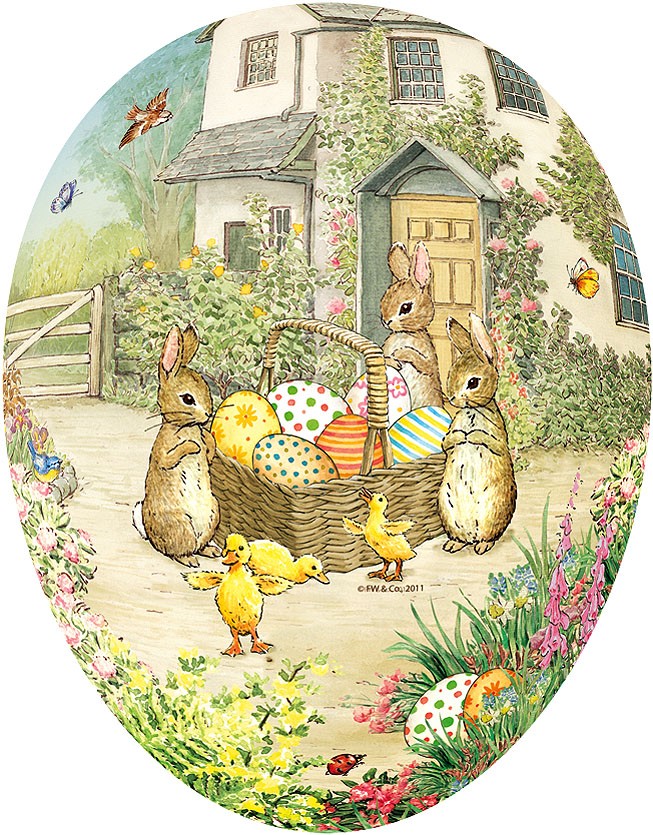 Nestler Osterei Hasen am Eierkorb, 18 cm