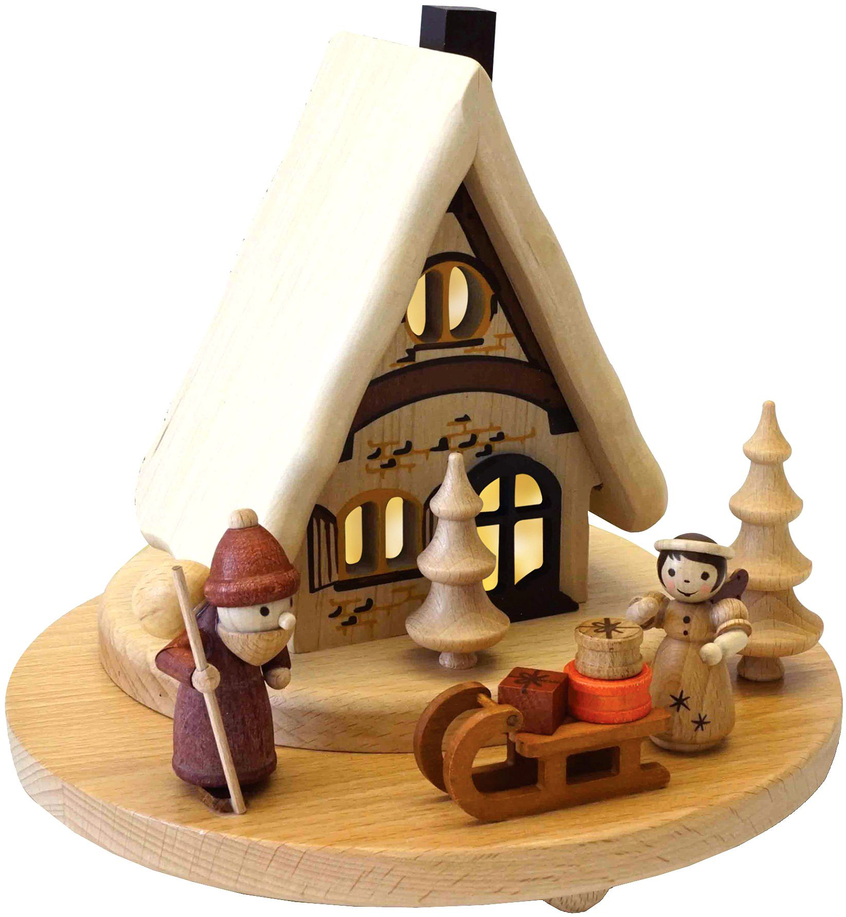 Zeidler Lichterhaus mit Weihnachtsmann und Engel mit Schlitten