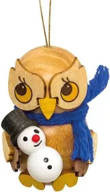 Drechslerei Kuhnert Baumbehang Eulenkind mit Schneemann