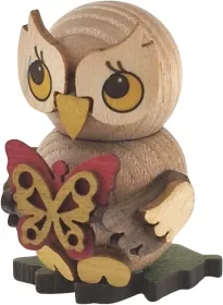 Drechslerei Kuhnert Eulenkind mit Schmetterling, stehend