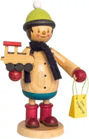 Drechslerei Kuhnert Holzfigur Mäxchen mit Eisenbahn und Einkaufstasche