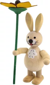 Drechslerei Wagner Osterhase mit Blume - 11 cm, natur
