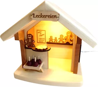 Drechslerei Wagner Weihnachtshütte Leckereien beleuchtet