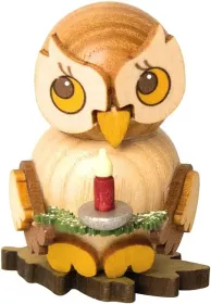 Drechslerei Kuhnert Eulenkind mit Kerze auf Zweig, stehend