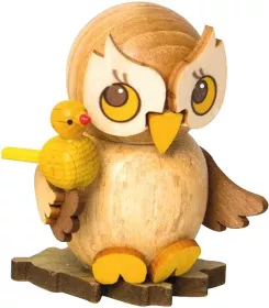 Drechslerei Kuhnert Eulenkind mit Vogel, stehend