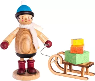 Drechslerei Kuhnert Holzfigur Mäxchen mit Geschenkeschlitten