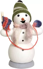 Drechslerei Kuhnert Räuchermann Schneemann mit Strickzeug