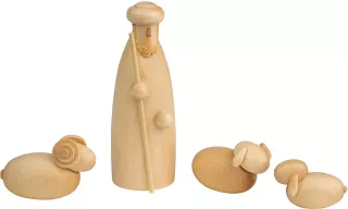 Seiffener Volkskunst Schalling Krippenfiguren Hirte stehend mit Schafen natur 4-teilig 12cm 