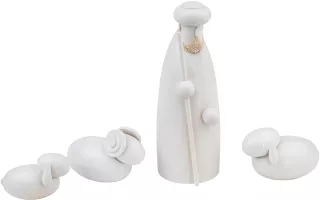 Seiffener Volkskunst Schalling Krippenfiguren Hirte stehend mit Schafen weiß 4-teilig 12cm