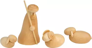 Seiffener Volkskunst Schalling Krippenfiguren Hirte kniend mit Schafen natur 4-teilig 9cm