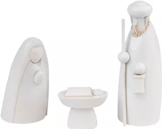 Seiffener Volkskunst Schalling Krippenfiguren Heilige Familie weiß lasiert 12cm 3-teilig
