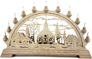 Taulin elektr. Schwibbogen Seiffener Kirche mit 5 Figuren 65cm mit Vorbeleuchtung