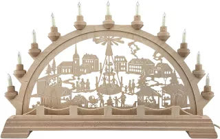 Taulin Schwibbogen Weihnachtsmarkt mit Pyramide 65cm mit Vorbeleuchtung