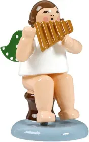 Ellmann Engel mit Panflöte, sitzend - 6,5 cm